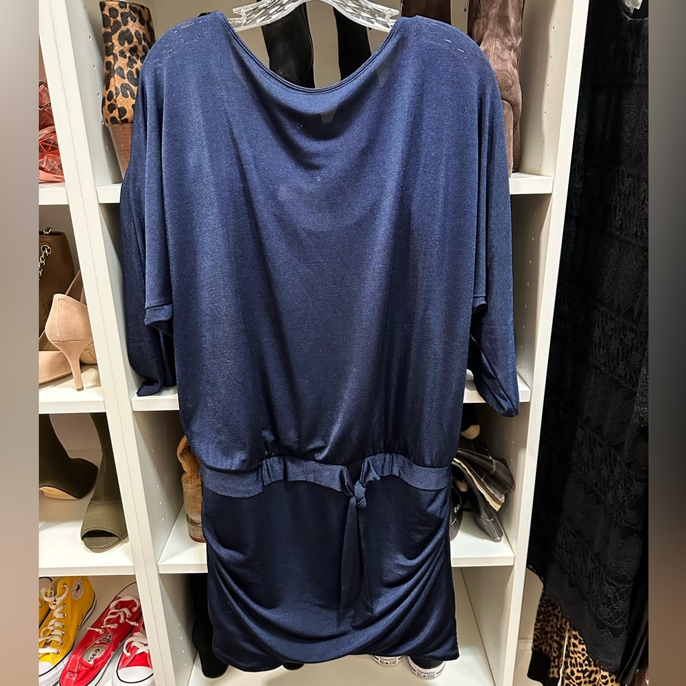WHBM navy blue drape dress size M